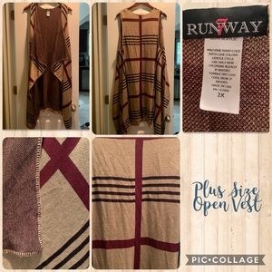 Plus size 2x brown red waterfall long trench vest